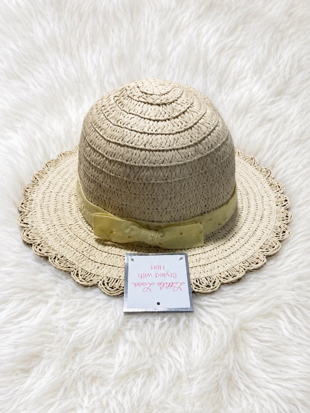 Little Lass Cream Straw Sun Hat with Yellow Bow